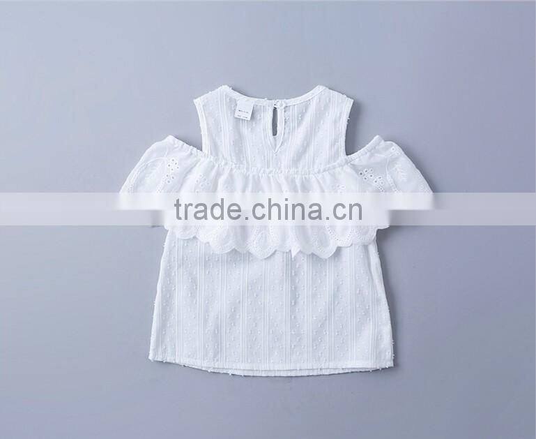 Wholesale Children Off Shoulder Full Blouse Design Solid Color Shirts Baby Girls New Style Lace Shirt