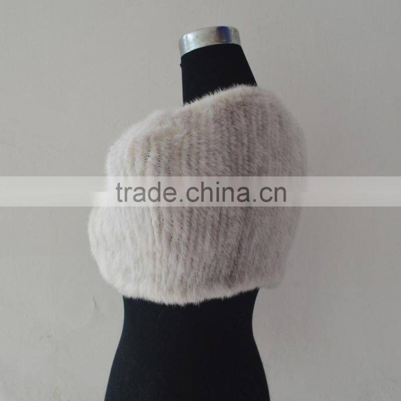SJ913-03 Wholesale Elastic Net Knitting White Mink Fur Stole