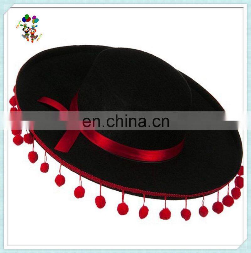 Adult Gaucho Mexican Zorro Black Red Band Ball Felt Spanish Hats HPC-0261