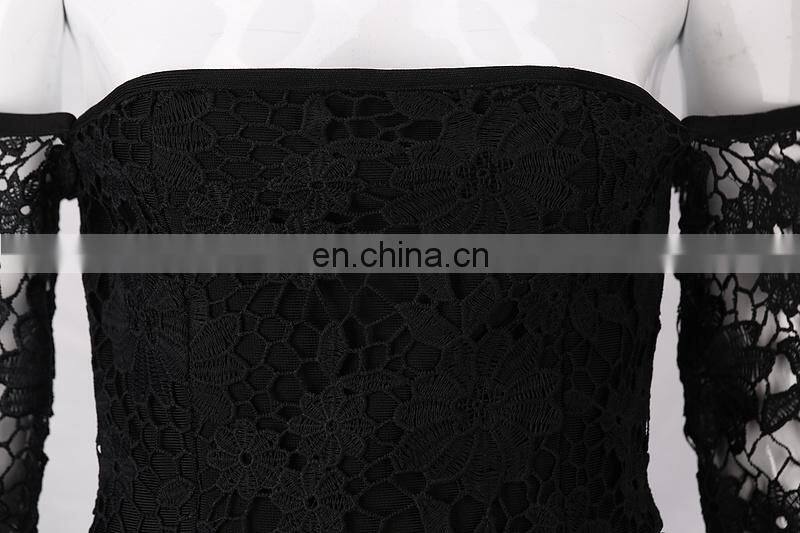 2017 long sleeve lace bandage mini dress off-shoulder dress