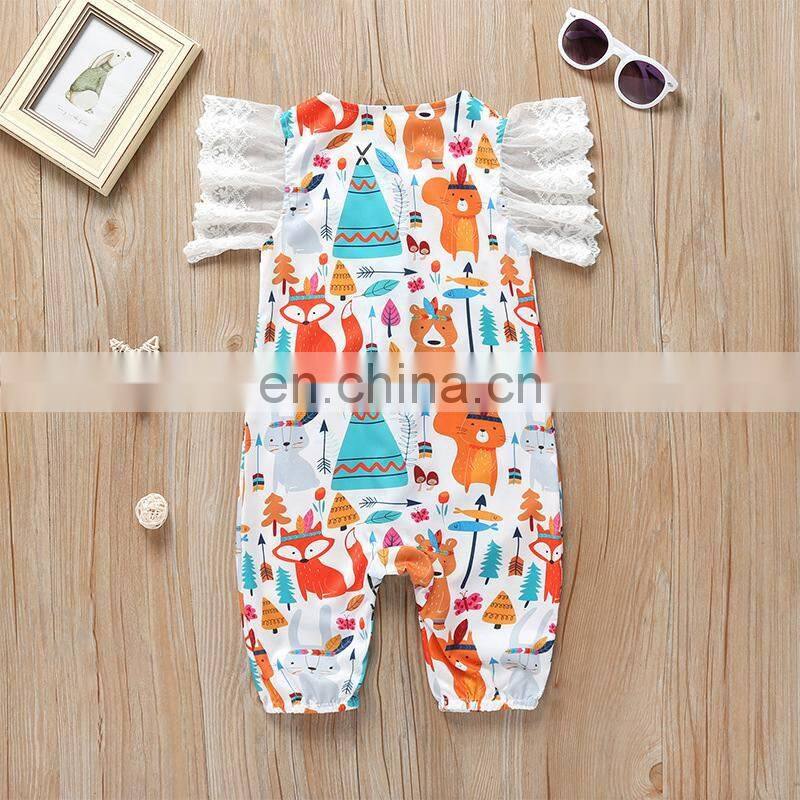 0-24M Newborn Kids Baby Girls lace Sleeveless Cotton Romper zoo fox Cartoon Jumpsuits Cute Lovely Outfits Clothes