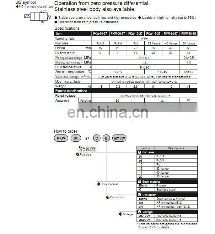 CKD water solenoid valve PKW-06-27-3M