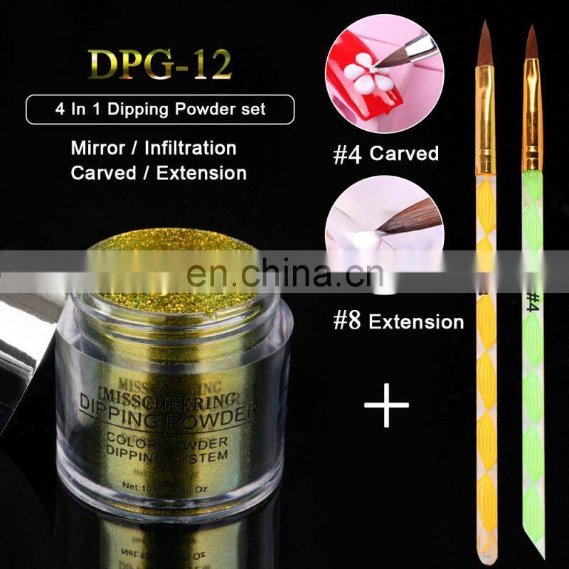 2019 new arrival holographic 10g glitter acrylic powder nail polish dipping powder with 12 colors