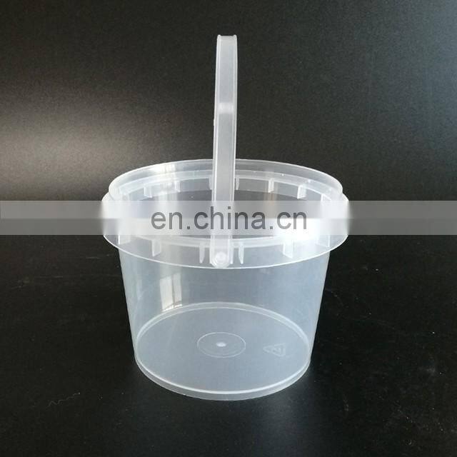 Customized Color 500ml food grade round plastic bucket with lid and handle for salad