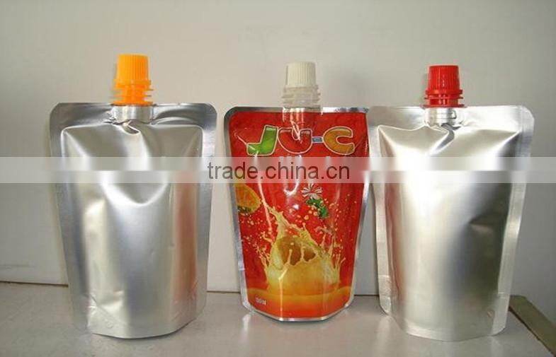 aluminum foil stand up juice pouch bag for food liquid packaging with top or corner spout