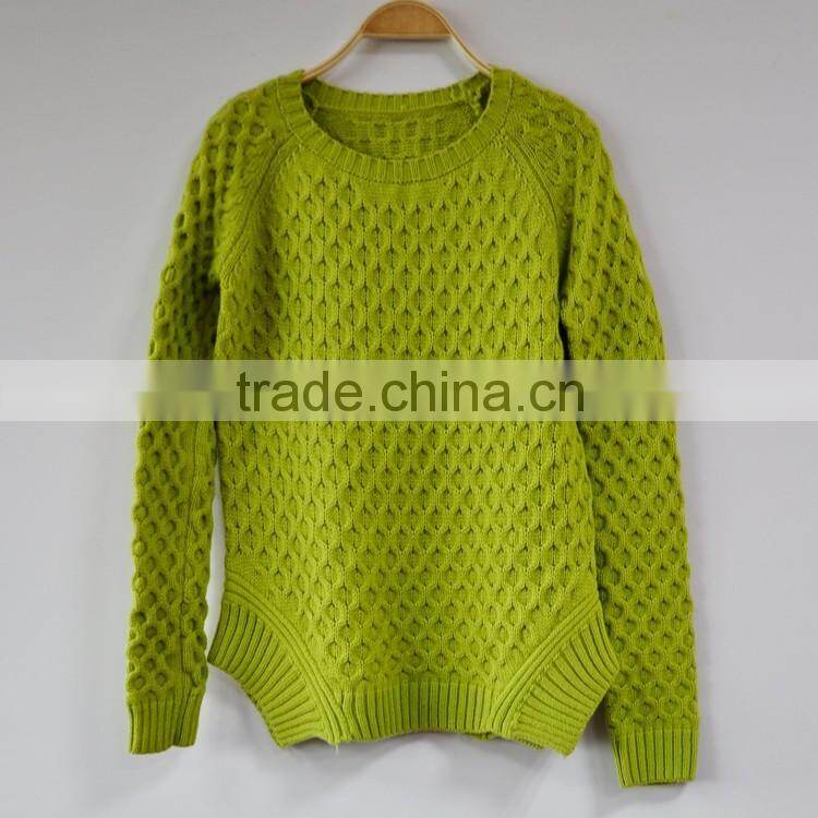 Pure Round Collar Pullover for Lady Olive Green Irregularity Lady Sweater