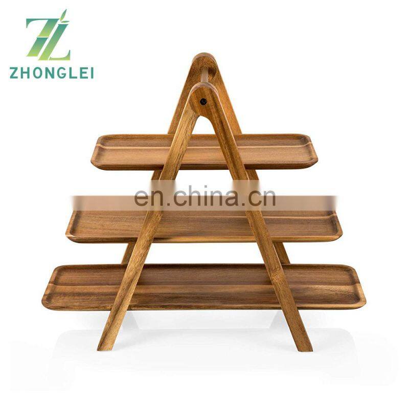 Wholesale Acacia Wooden Serving Board Three-Tiered Serving Ladder Charcuterie Boards for cake fruit snack