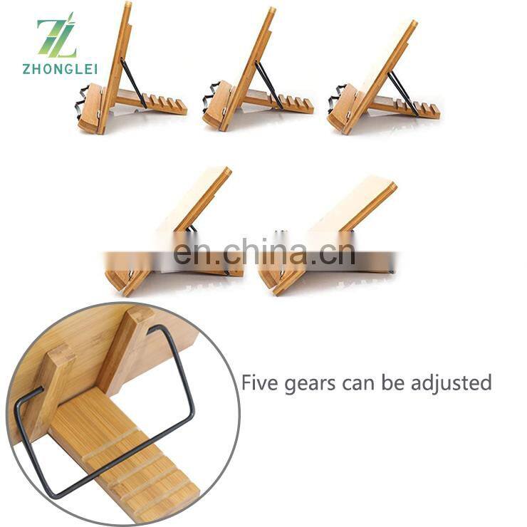 Bamboo adjustable reading rack Wooden reading shelf with folder for textbooks tablet stand computer stand
