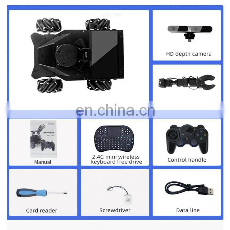 Assembled ROS MROS Lidar Car Mecanum Wheel Robot Car +4DOF Robotic Arm With 7" Touch Screen Range 12M/39.4FT