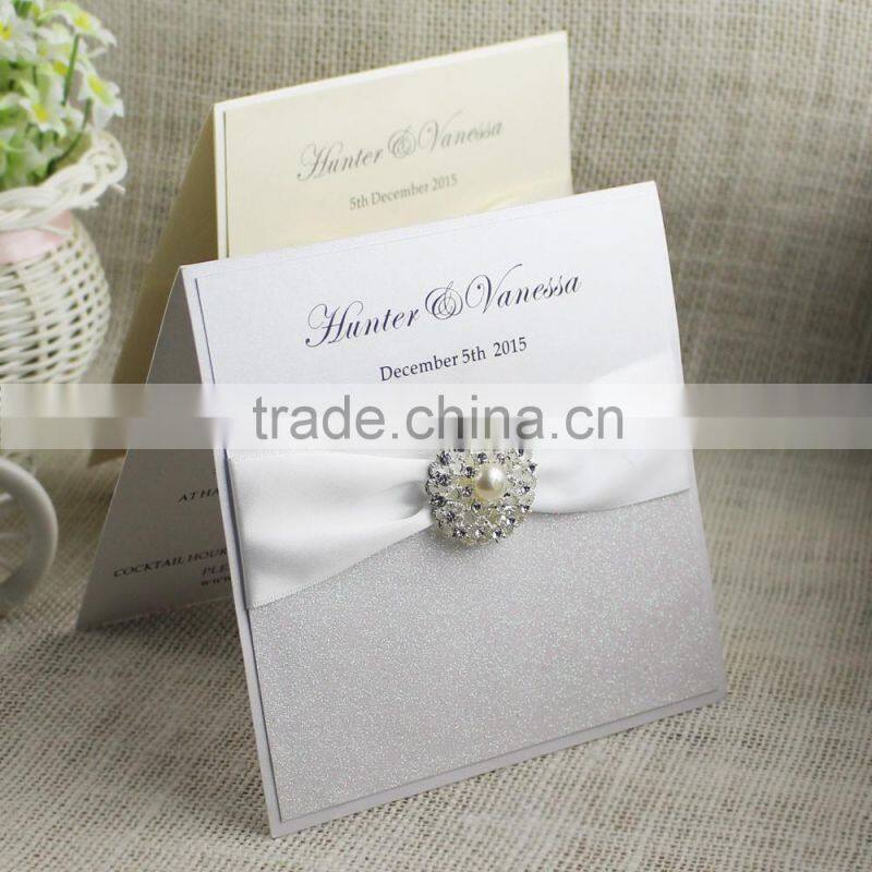beige silver color ribbon luxury bengali wedding invitation card