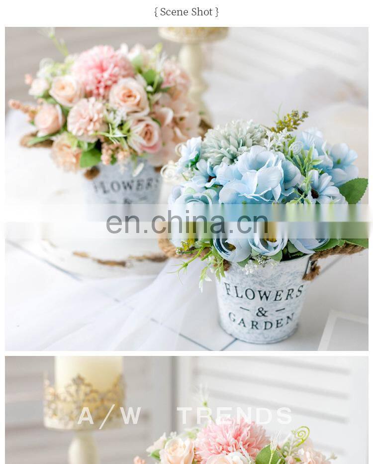 Wedding Decoration Faux Plant 1 Set Flower And Vase Artificial Flowers With Iron Bucket Farmhouse Style Table Accessories