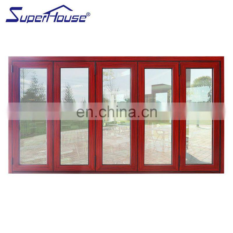Superhouse Wood Grain Color Exterior Bi Folding Door Aluminium Glass Folding Door