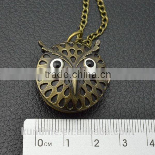 Antique owl quartz small pocket watch necklace chain