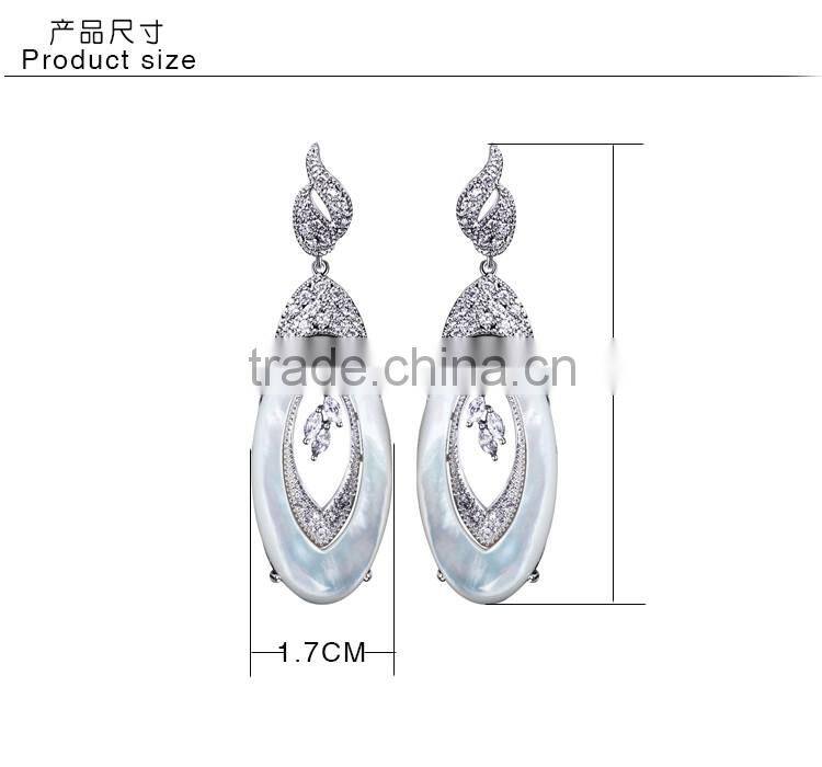 New 2016 Trend Gun White Gold Plated Natural Shell Piece Oval Shape Drop Earrings