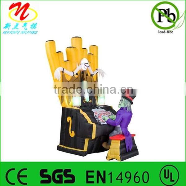 Halloween inflatable haunted house castle with skeleton, ghost and skull