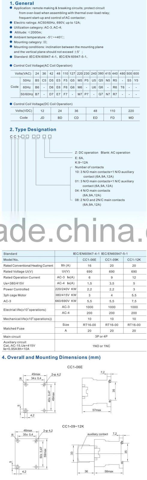 Industrial Controls,CC1 Mini Contactor CC1-0910K