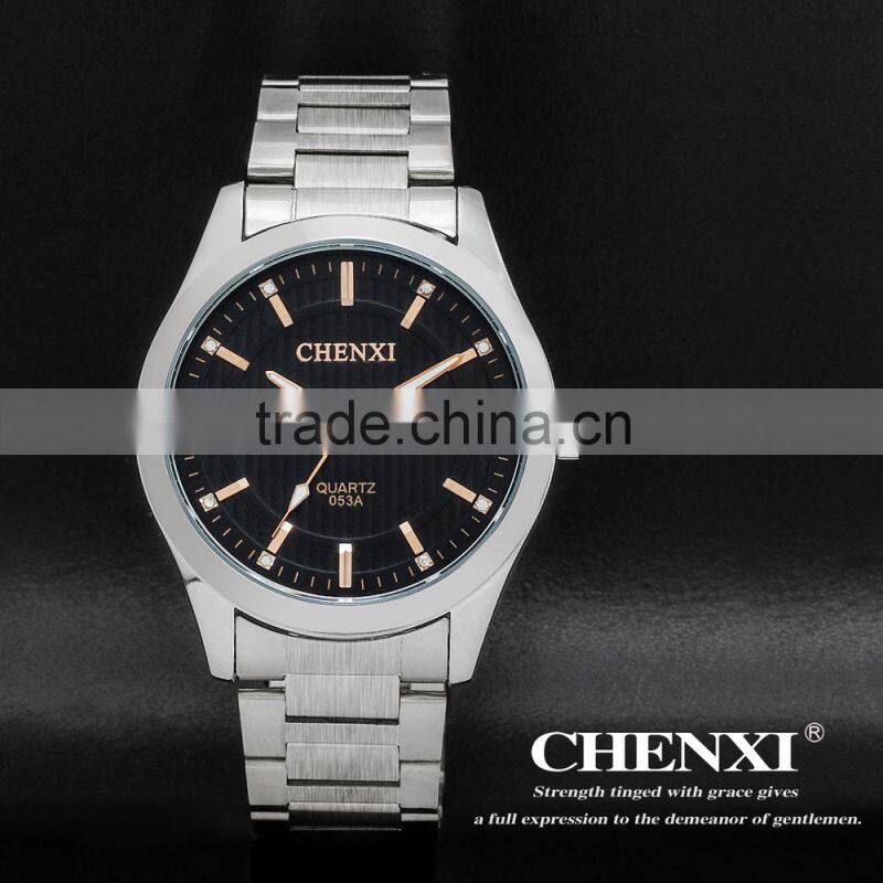 Vogue watch noctilucence rhinestone quartz wristwatch stainless steel band ,back for men luxury watch series 053AMR