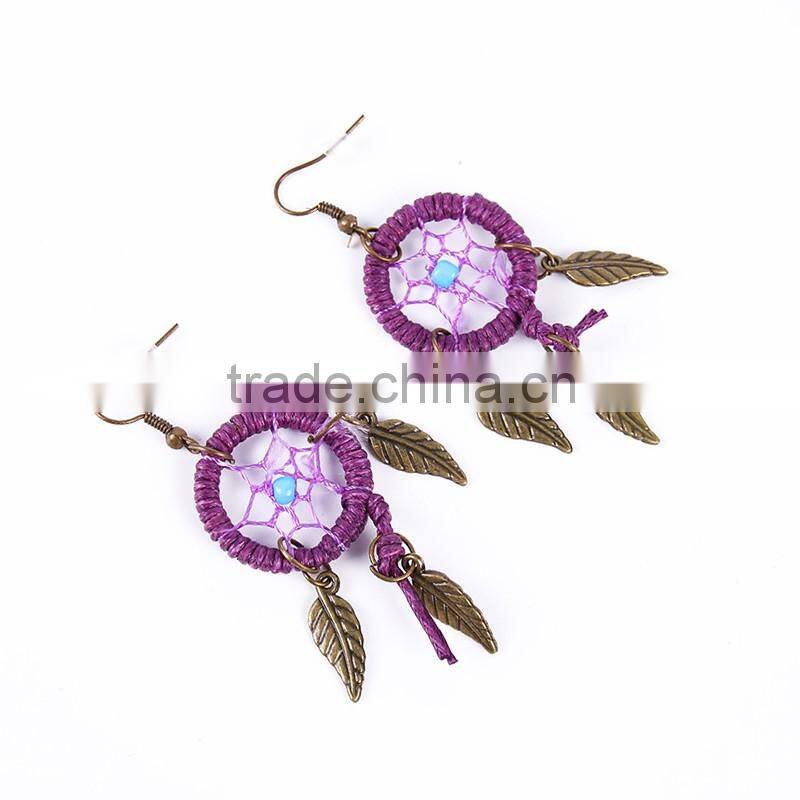 Yiwu Wholesale India Handmade Fashion Small Multicolored Dream Catcher Gold Jewelry Earrings In Zinc Alloy Jewelry