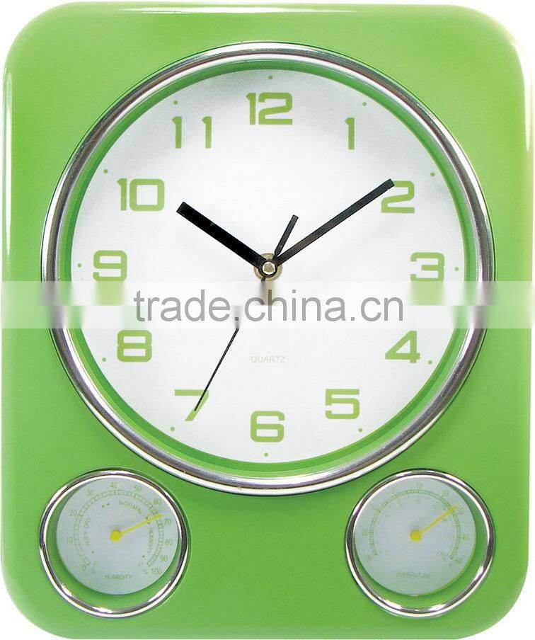 Rectangular Wall Decorative Temperature Humidity Clock with 3 Dials