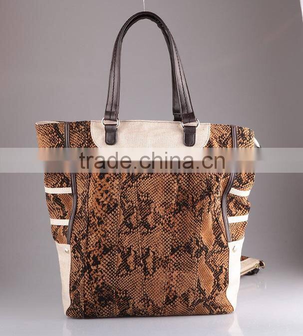 2537- Jangle style snake texture cloth material match PU shopper hobo bag