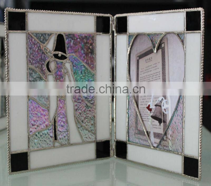 MX020038 china wholesale tiffany style rainbow shine stained glass photo picture frame for fancy wedding gift favor