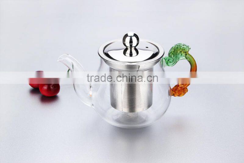 hot new products for 2015 color glass tea kettle with stainless steel strainer