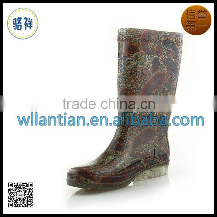 Lady PVC transparent Printed color rain boots
