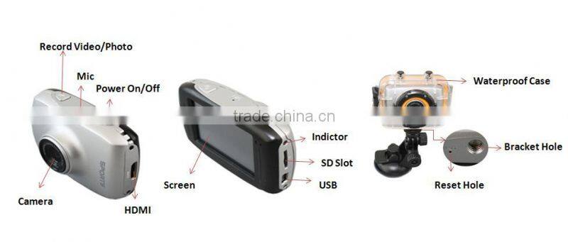 2 inch FULL HD 1080P Sport action camera waterproof Under water 5M Helmet Sport action camera digital video camera professional