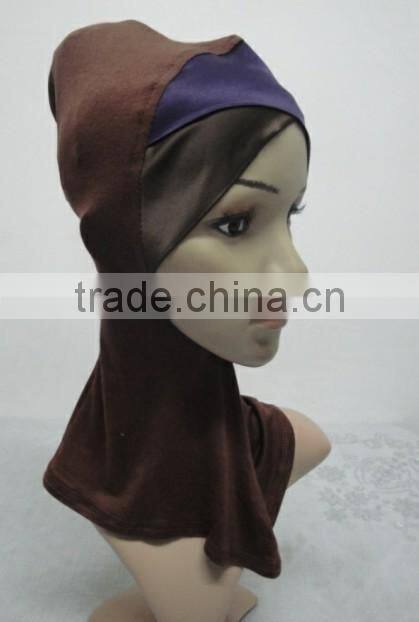 C049 new style both sides two color satin crossover ninja inner underscarf,full underscarf to cover neck