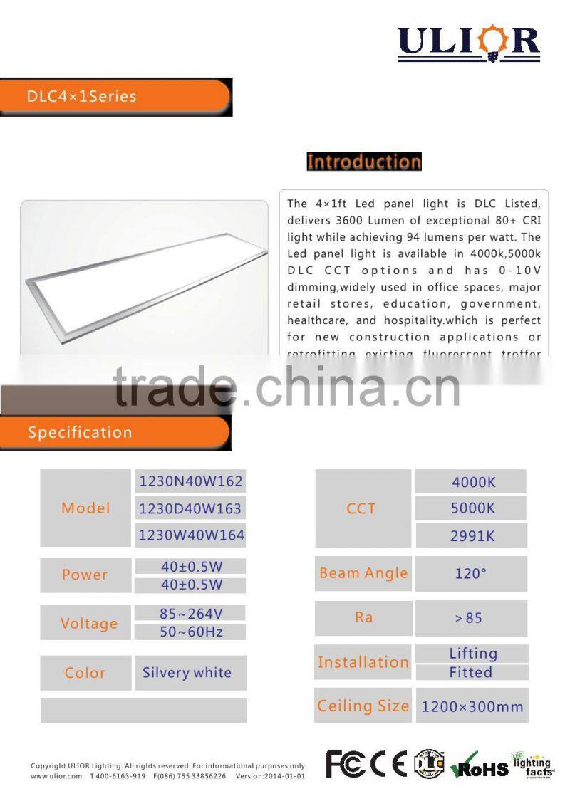 DLC led panel light 120x30, Ultra Thin Glare-Free Edge-Lit LED Light Panels 1x4, cool White, 2014 for America Market P163