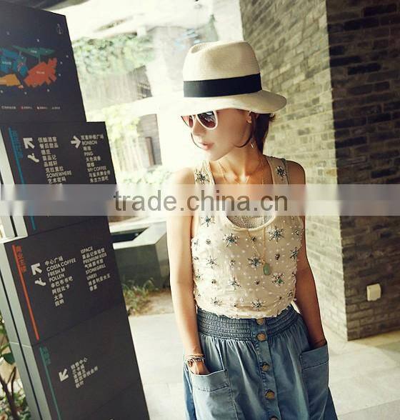 Fashion panama straw hat for women men elegant white fedora hats