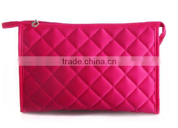 Pink Nylon Gridding Rectangle with Zipper Closure Makeup Pouch/Bag/Case Cosmetic Tool