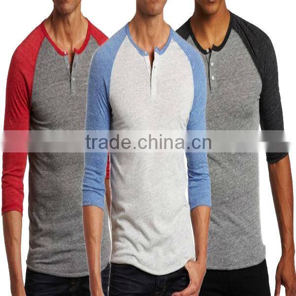 Muscle Polo Neck Two Tone 3/4 Sleeve Raglan T-shirt (YCT-C0297)