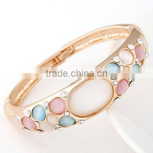 In stock low MOQ Bangle Jewelry Colorful Opal stones Jeweled lady bangles