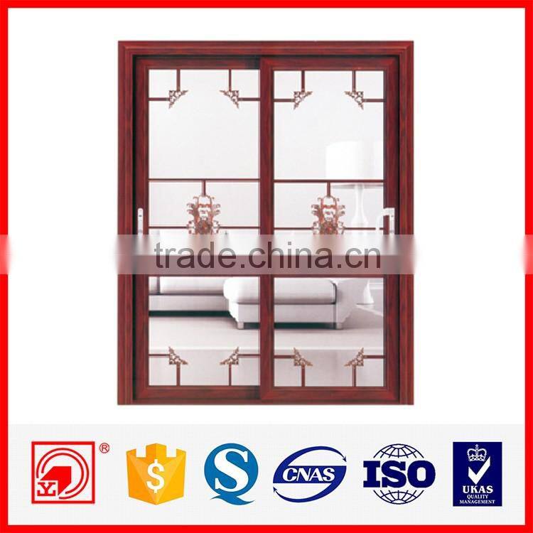 wood grain aluminum frame interrupted glass sliding door