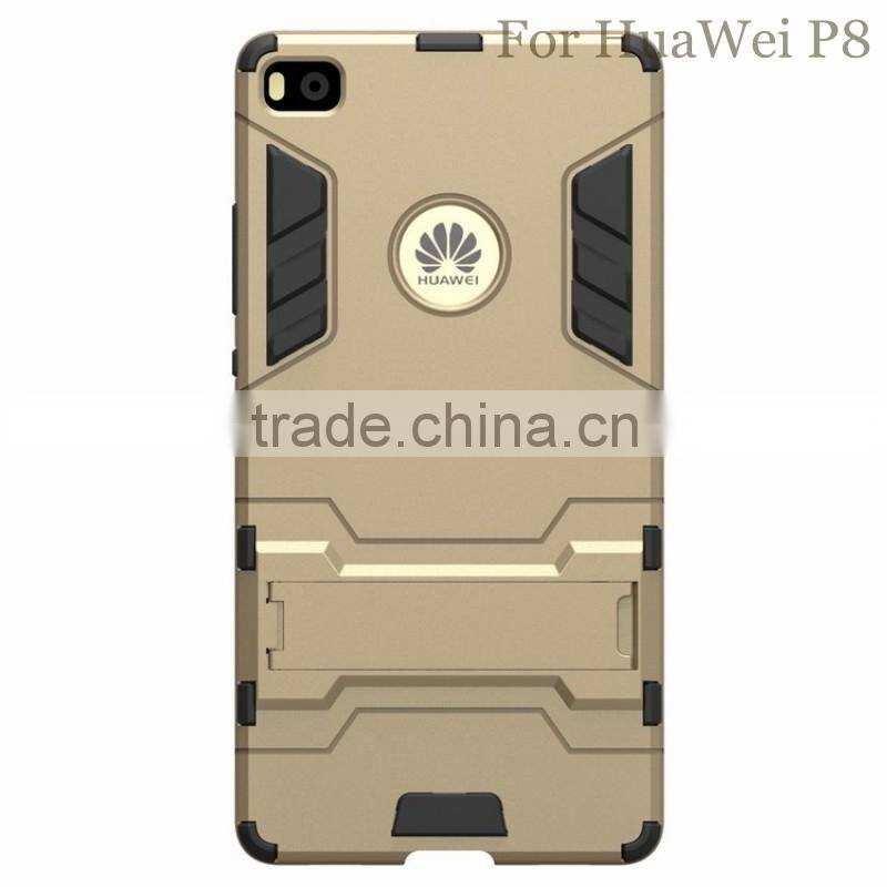 New products 2016 high quality 2 in1 TPU+PC Kickstand Protective case for HuaWei P8, for huawei p8 case with 6 colors