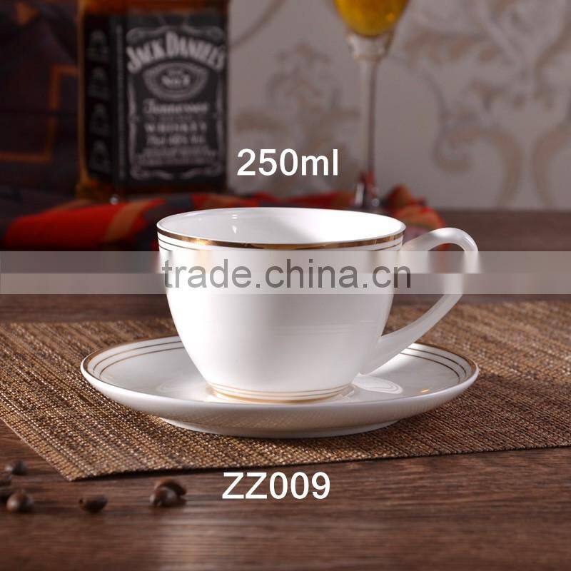 with 3 gold-rim fine bone china 250ml cup and saucer