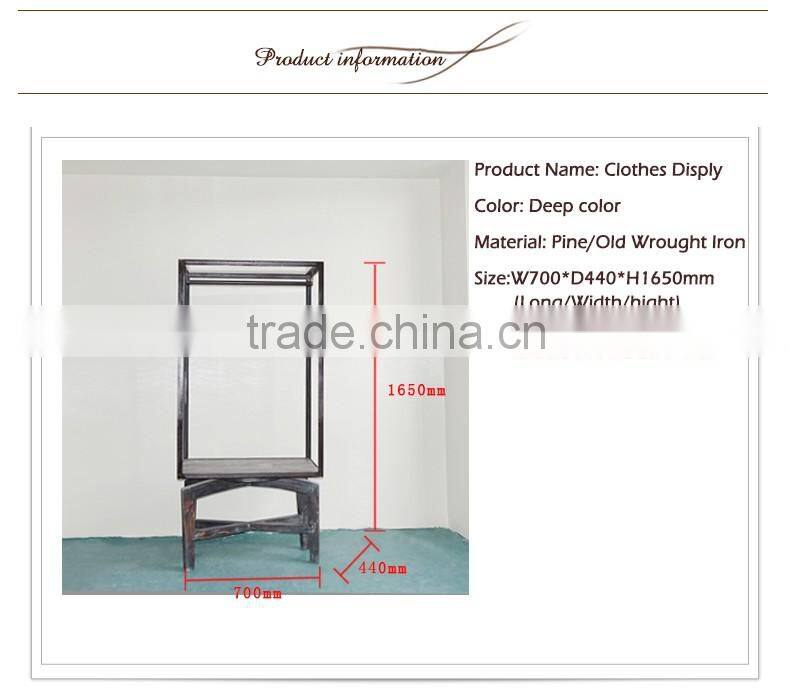 Practical Metal Frame Free Hanging Clothing Display Stand Rack With Wooden Shelf