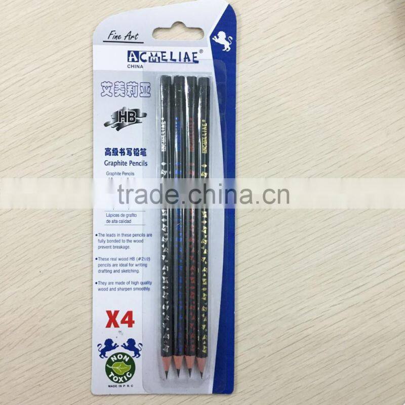 Standard size round shape soft wood blister card HB pencil with heat rolling logo