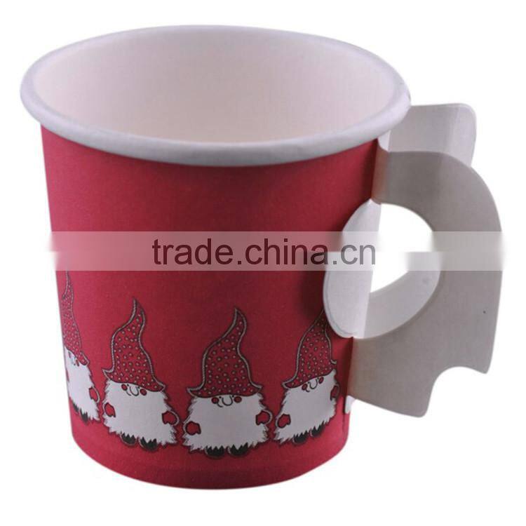 New product red disposable paper cup with handle for Christmas holiday usage