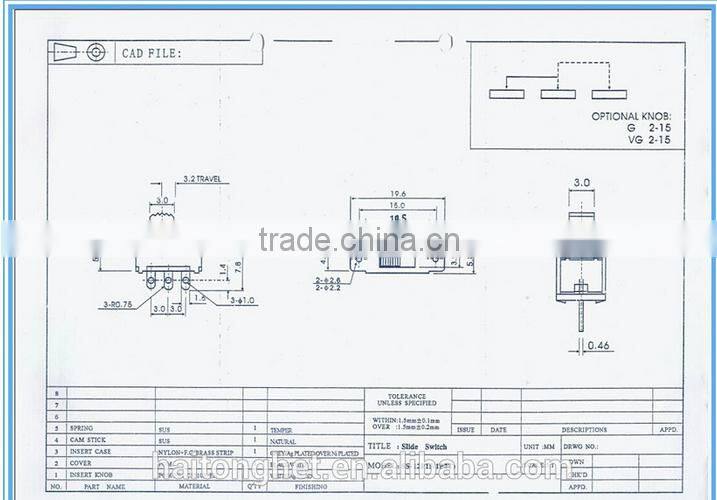 250V 3pin micro mini slide switch SS12f15G5