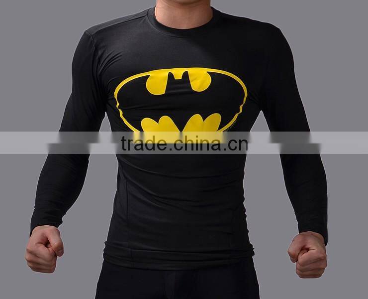 Wholesale Guangzhou Clothing Factory Custom Superhero Shirt High Elastic Gym Compression Quick Dry Sports Tops Male