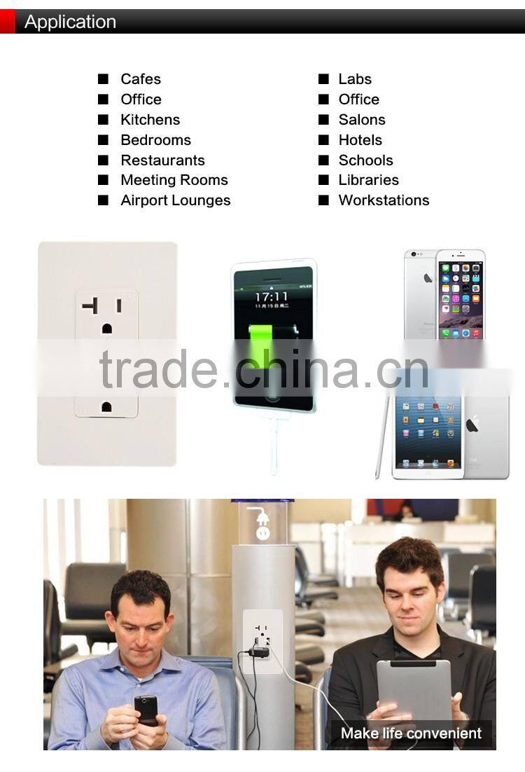 UL CUL listed 120V 20A 60HZ usb plug wall socket with USB charger