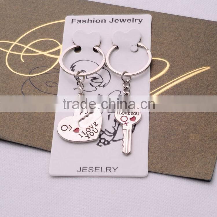 >>>2016 Hot Sale Zinc Alloy Silver Plated Lovers Gift Couple Heart Keychain Fashion Keyring Creative Key Chain/