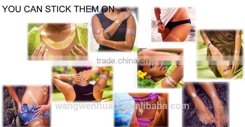 2016 waterproof temporary tattoo ,wholesale temporary tattoo sticker, Waterproof tattoo sticker in gold