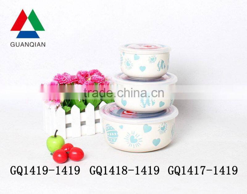 liling factory color glazed ceramic bowl with hearts and dots design