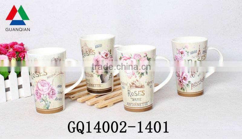 2014 400ml white bone china mugs tall with handle and printing Korean style good sale