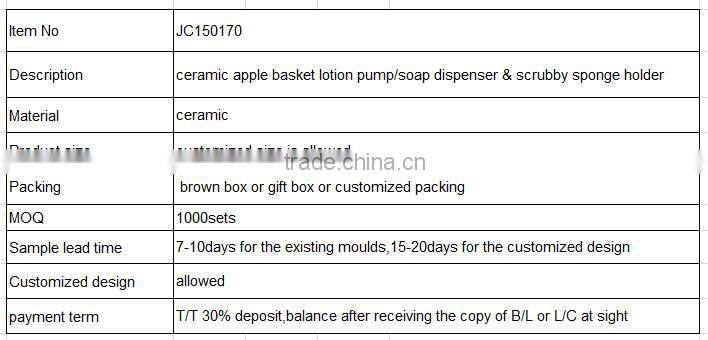 ceramic apple basket lotion pump/soap dispenser & scrubby sponge holder