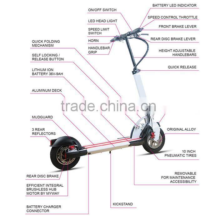 wholesale CE Approved With Handle Electric Longboard kick scooter