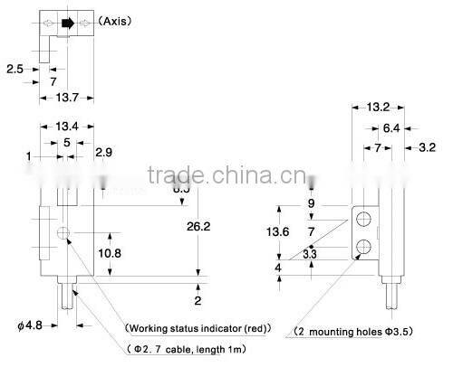 5vDC Can Be Offered, 5mm Slot, Circuit Protected, 12~24VDC U Shape Sensor, NO/NC Together